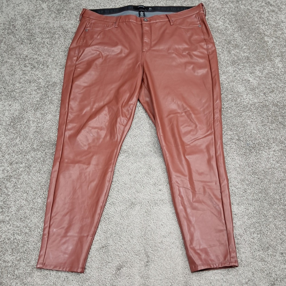 Torrid Womens 22T Faux Leather Slim Fit Pants Terracotta Brown High Rise Stretch